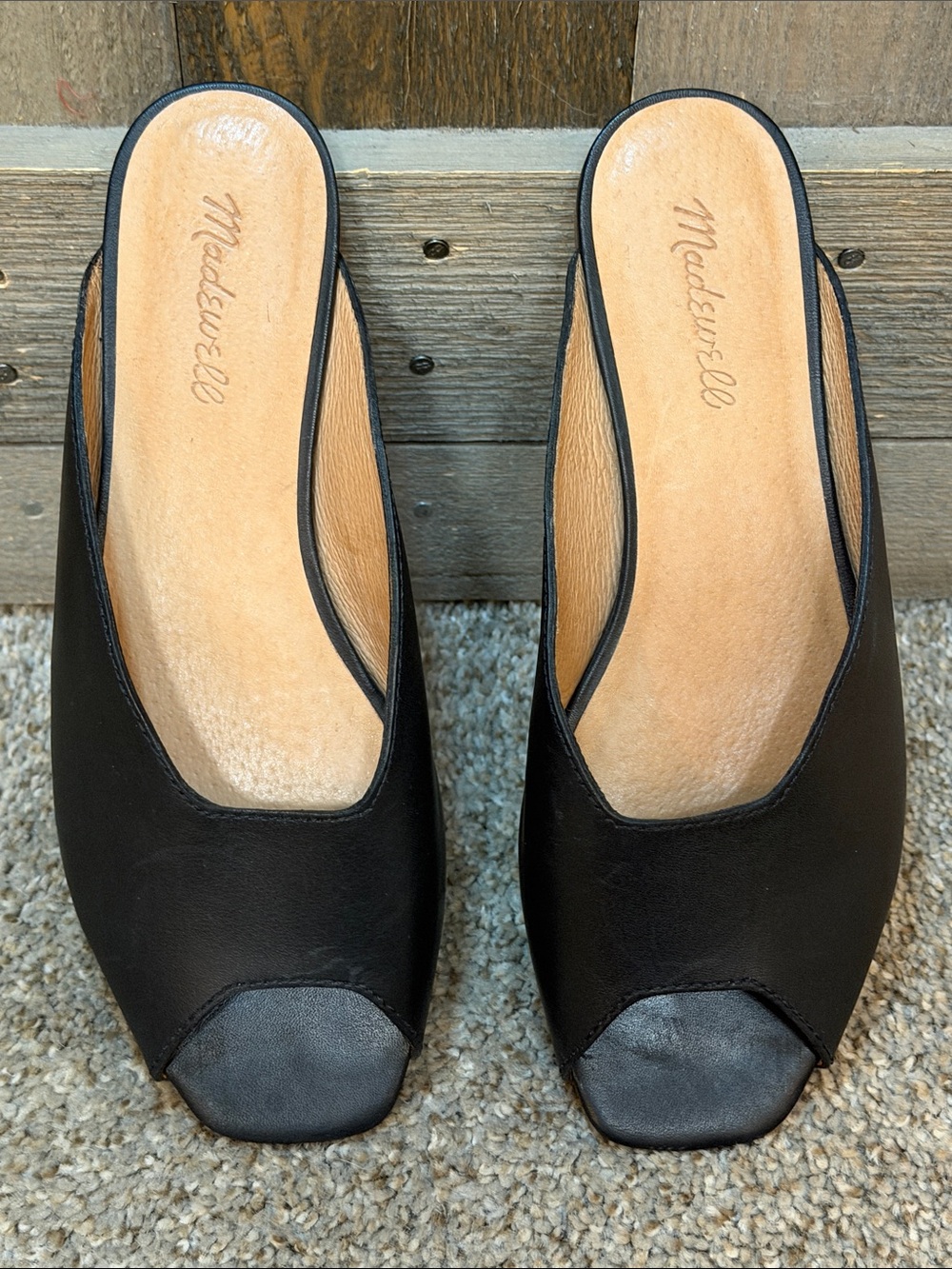 Madewell Black Leather Peep Toe Slide Mules Minimalist Sandals Women’s 8.5 - Picture 3 of 7